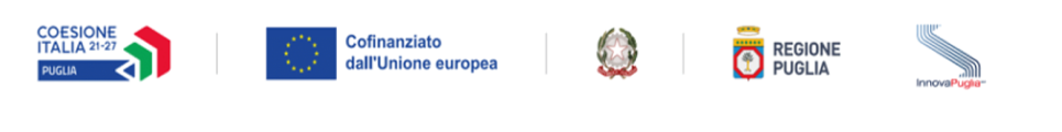 Loghi Coesione Italia 2021-2027, Unione europea, Repubblica Italiana, Regione Puglia e InnovaPuglia